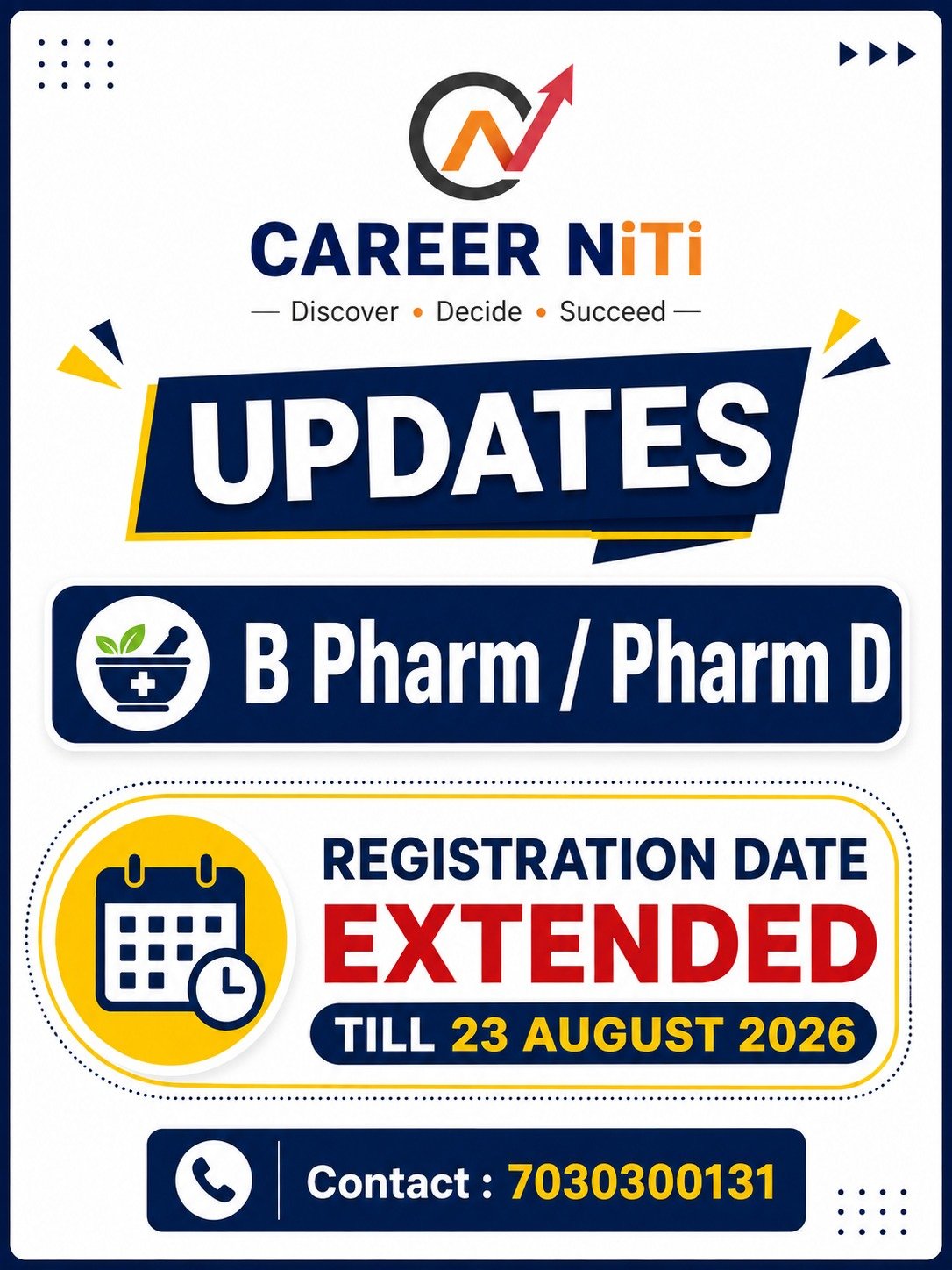 B. Pharm & Pharm.D Admission 2026 – Last Date Extended to 23 August